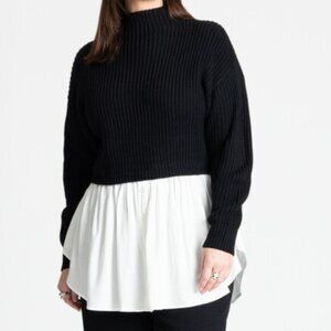 Eloquii Skirted Sweater with Button Detail size 18/20 Black and White